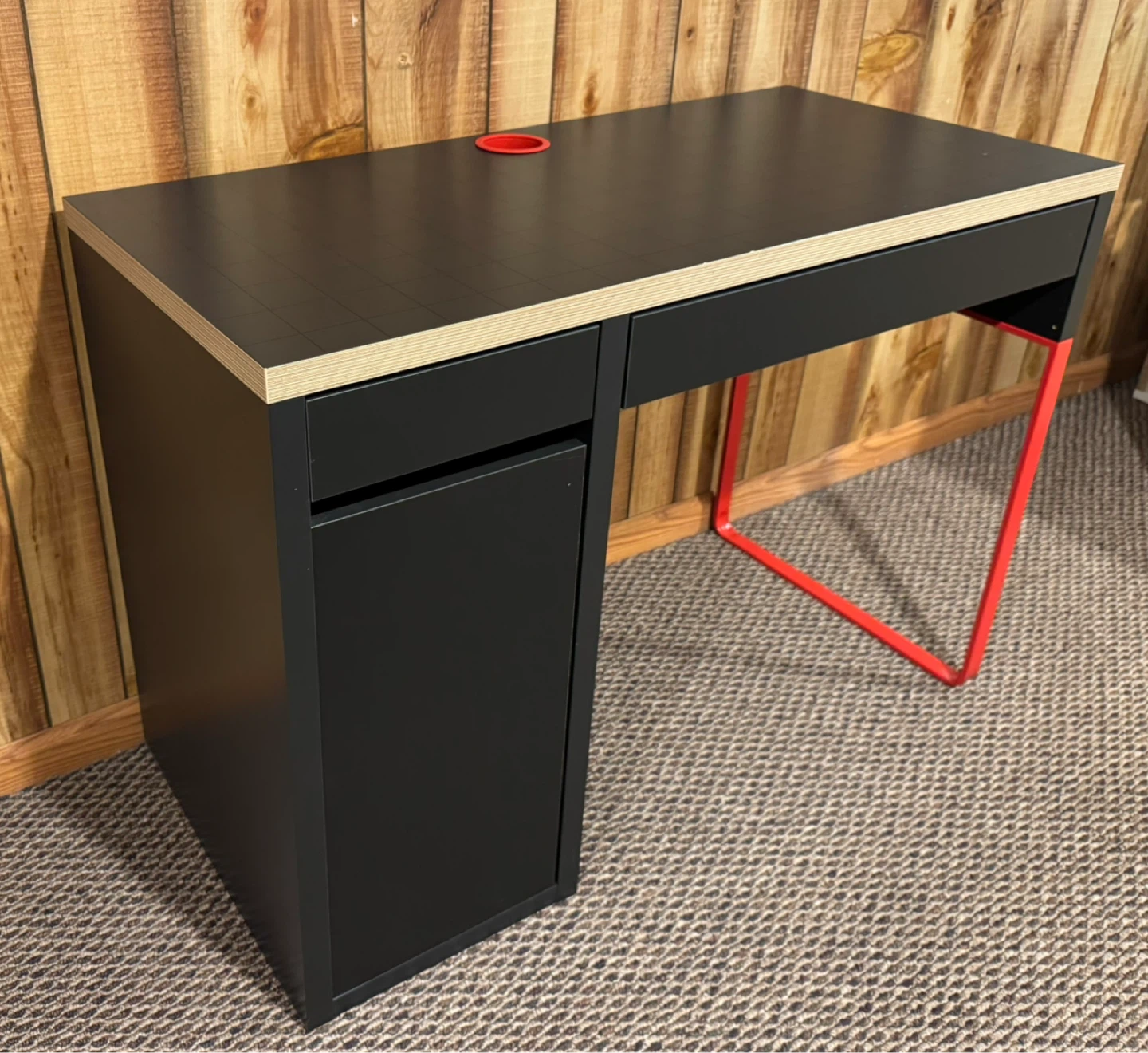 Modern Black Desk with Red Legs and Storage - photo 2