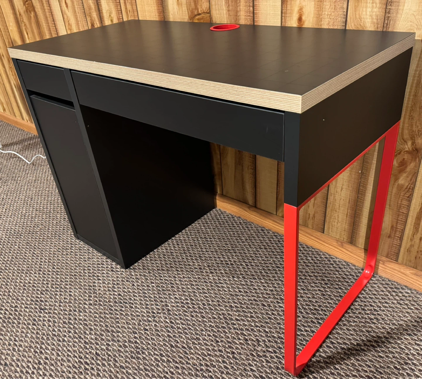 Modern Black Desk with Red Legs and Storage - photo 3