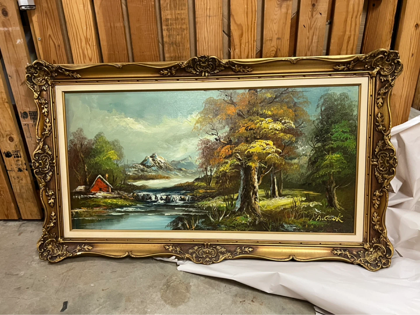 Vintage Framed Landscape Painting by T. Cook