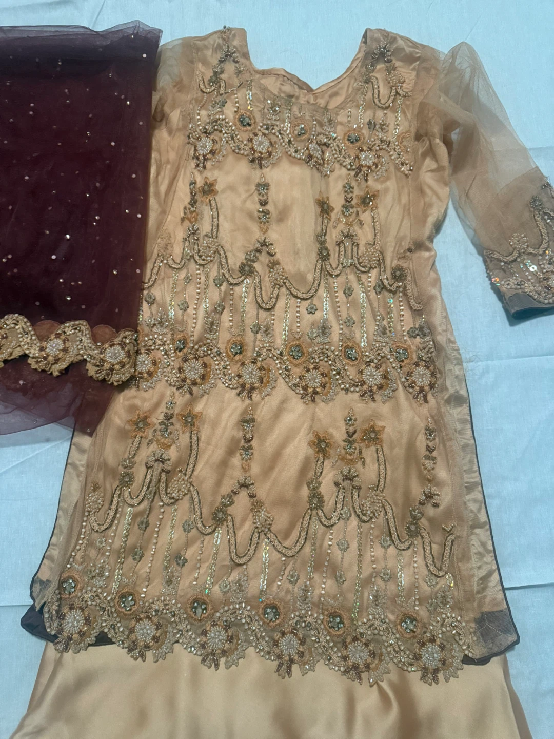 Embellished kameez shalwar with dupatta