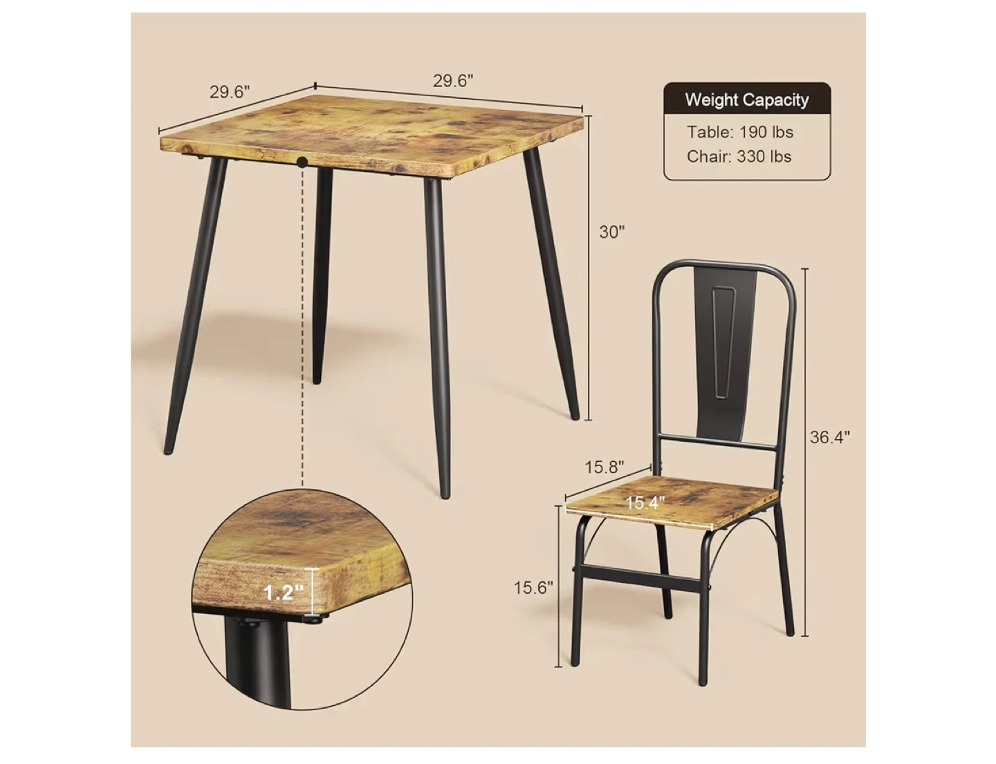 2-Piece Dining Set with Table and Chairs - photo 2