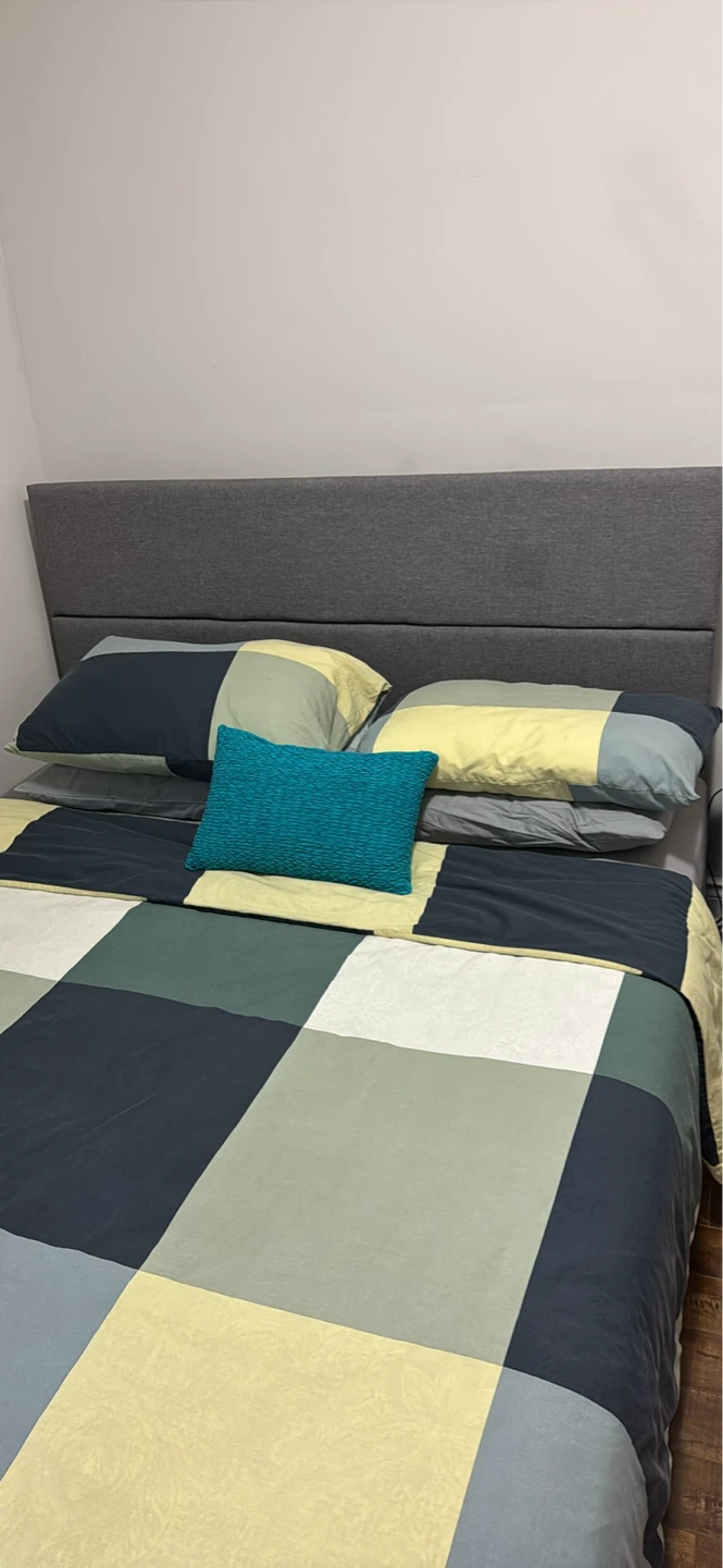 Grey Upholstered Queen Bed Frame with Headboard - photo 2
