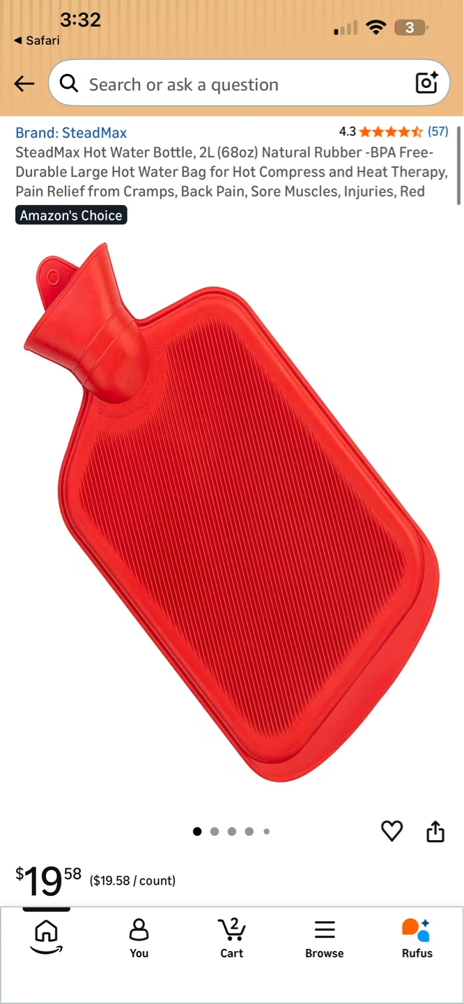 SteadMax Hot Water Bottle 2L Red