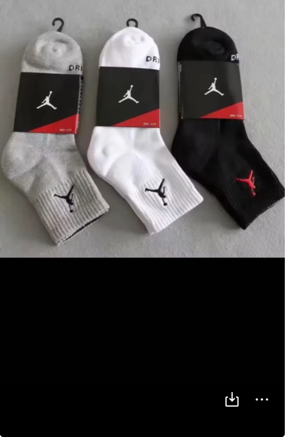 3 Pairs Jordan Dri-Fit Ankle Socks - Black, White, Grey