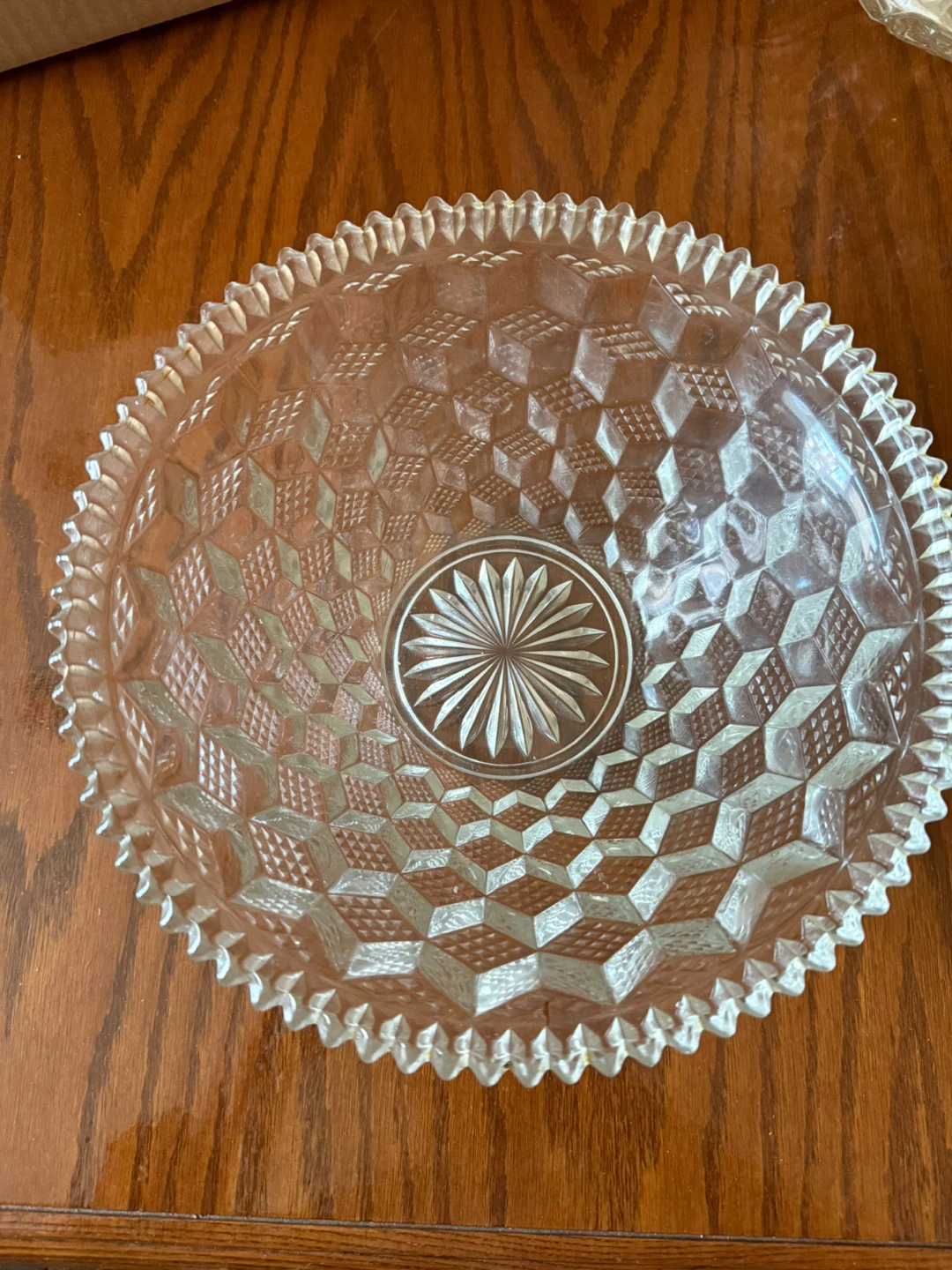 Vintage Clear Glass Serving Bowl with Embossed Pattern