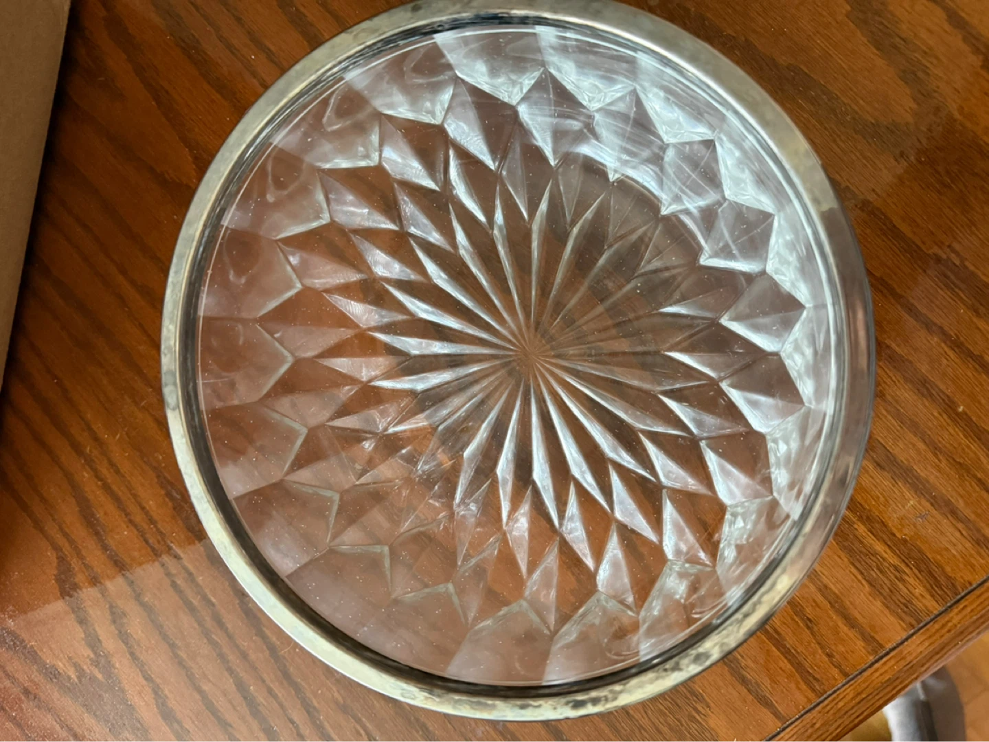 Glass serving dish with silver rim - photo 2