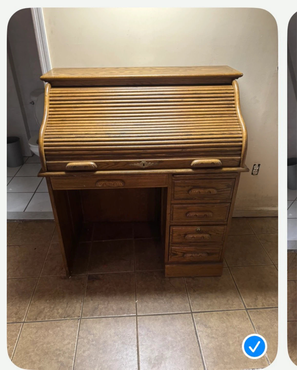 Vintage Oak Roll Top Desk - photo 2