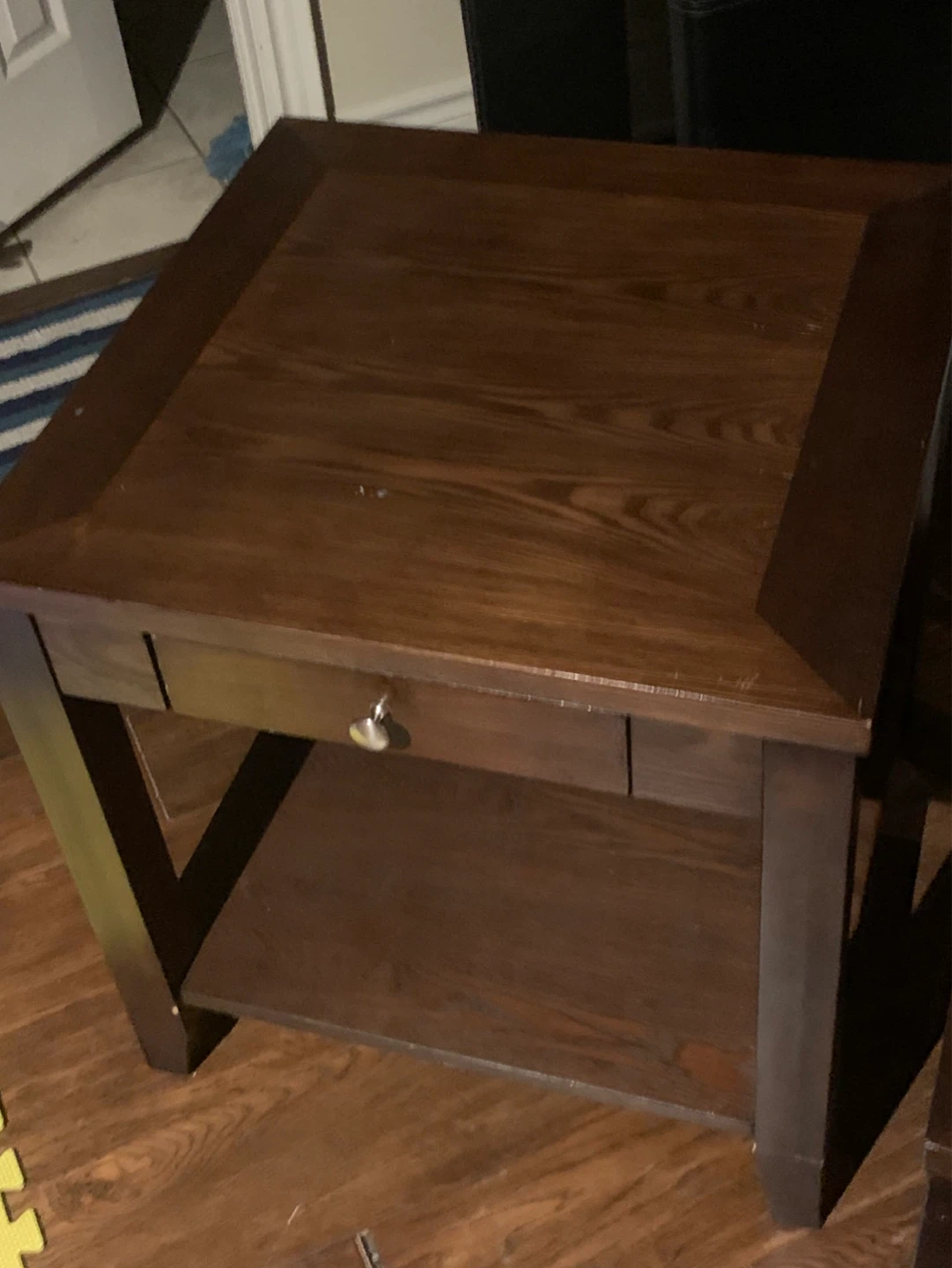 Dark Wood End Table with Drawer - photo 2