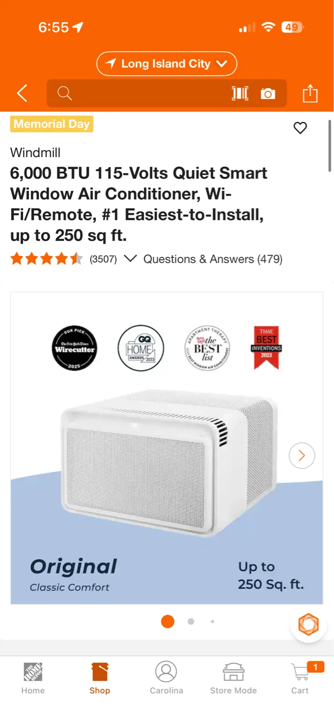 Windmill 6,000 BTU Smart Window Air Conditioner