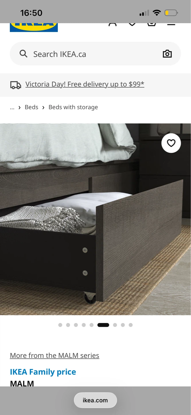 IKEA MALM Bed Frame with Storage Drawers - Dark Grey