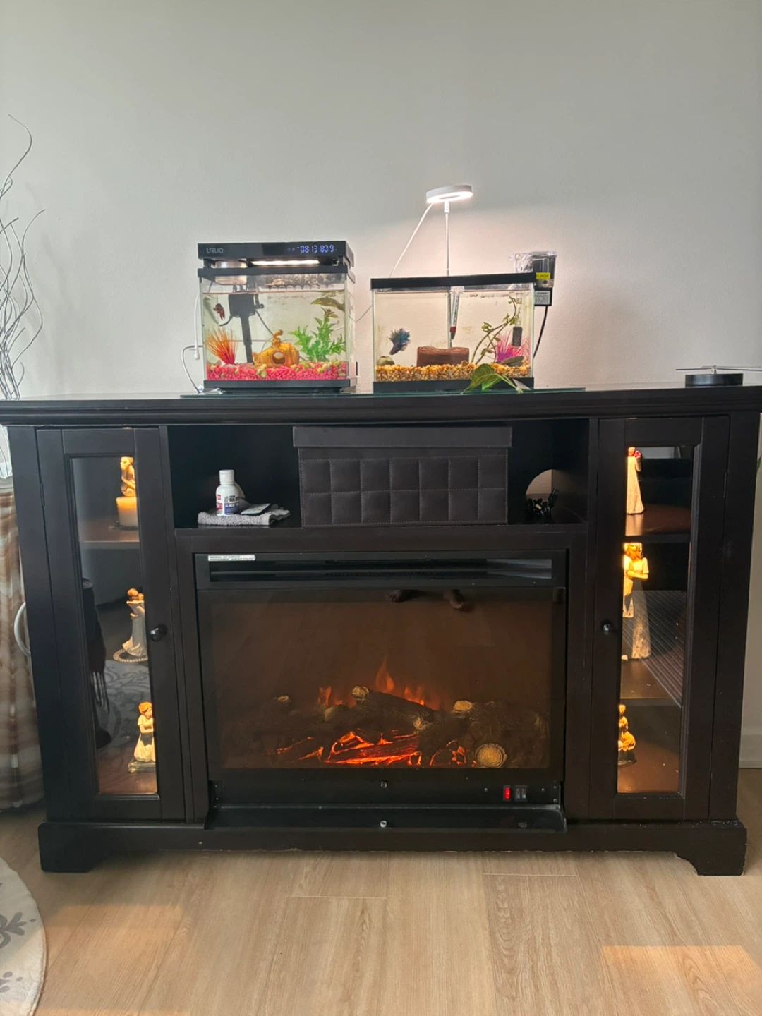 Dark Brown Electric Fireplace Entertainment Stand