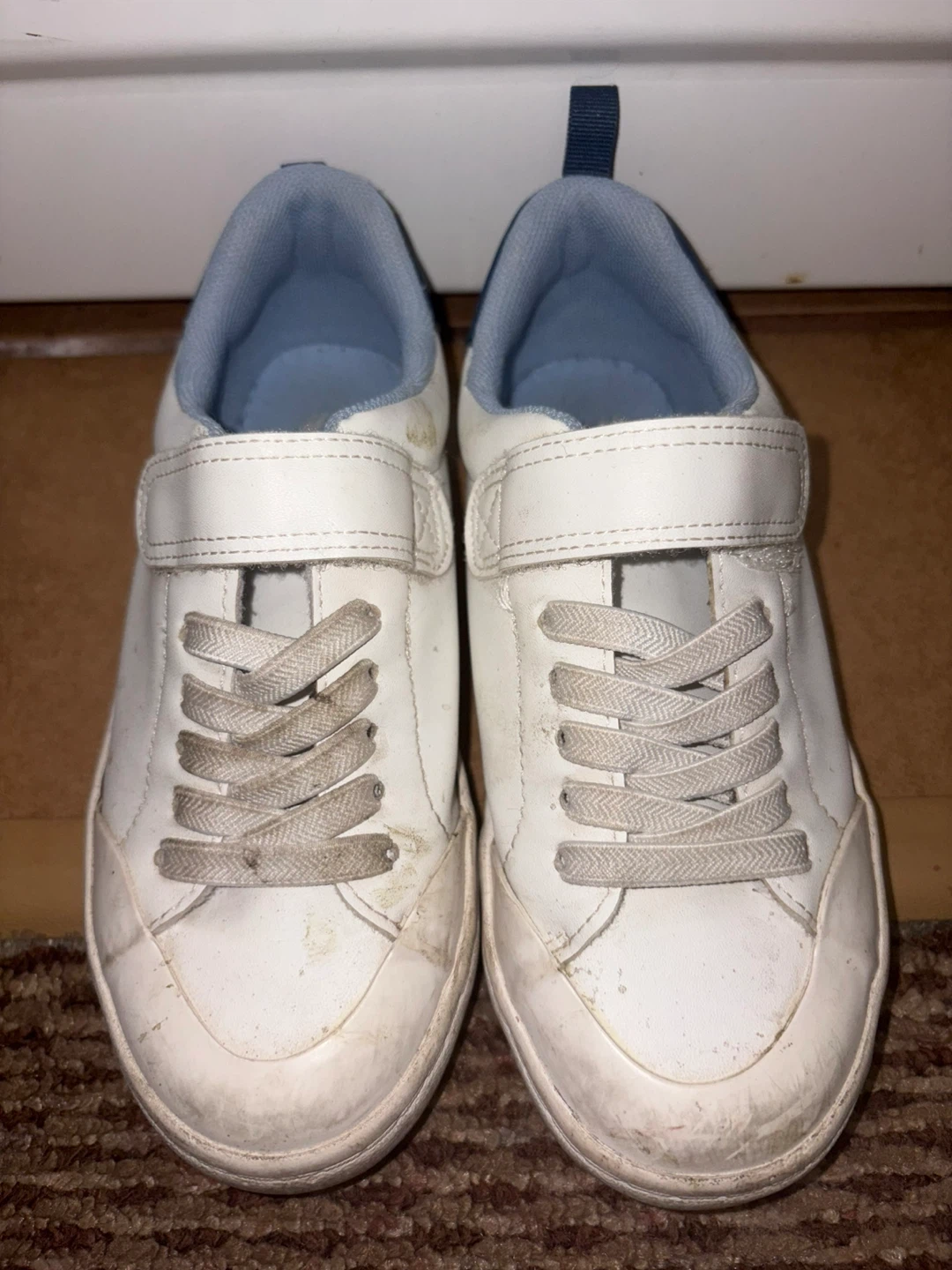 Kid White Leather Sneakers with Velcro Straps
