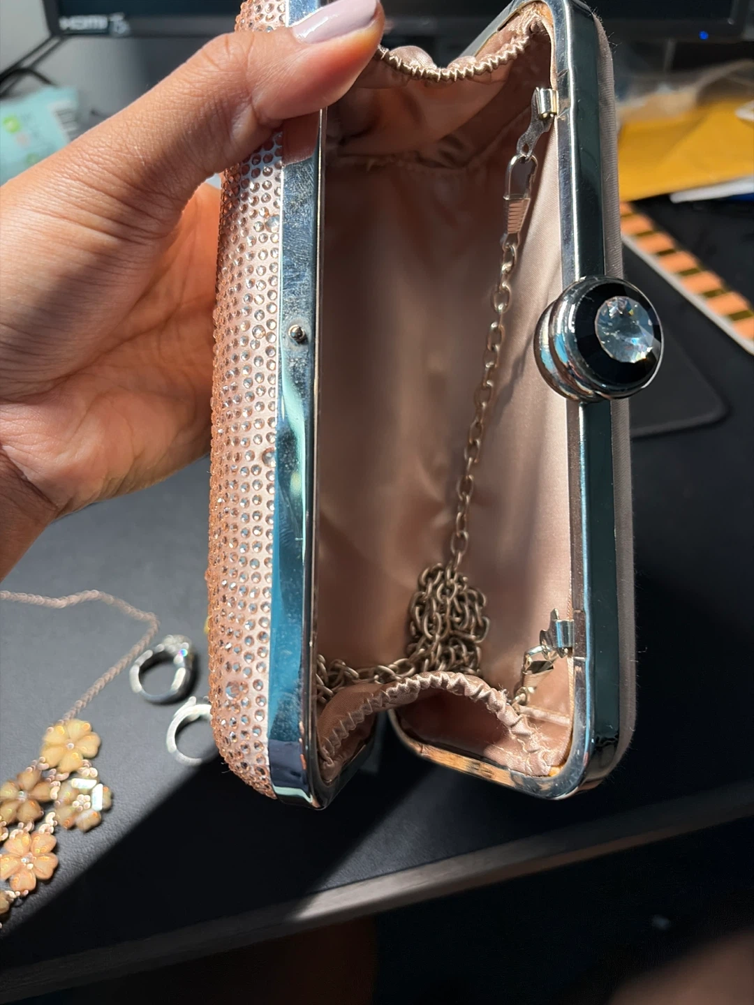 Rose Gold Rhinestone Clutch Evening Bag - photo 3