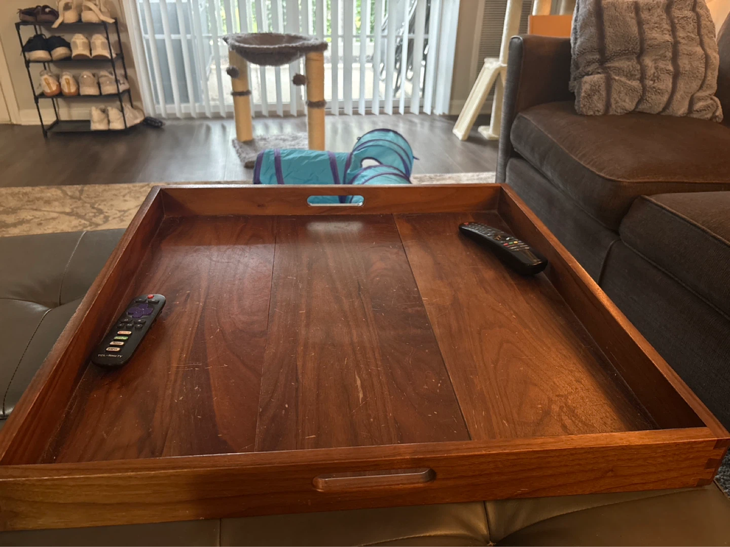 Black Walnut Ottoman Tray with Handles - photo 2