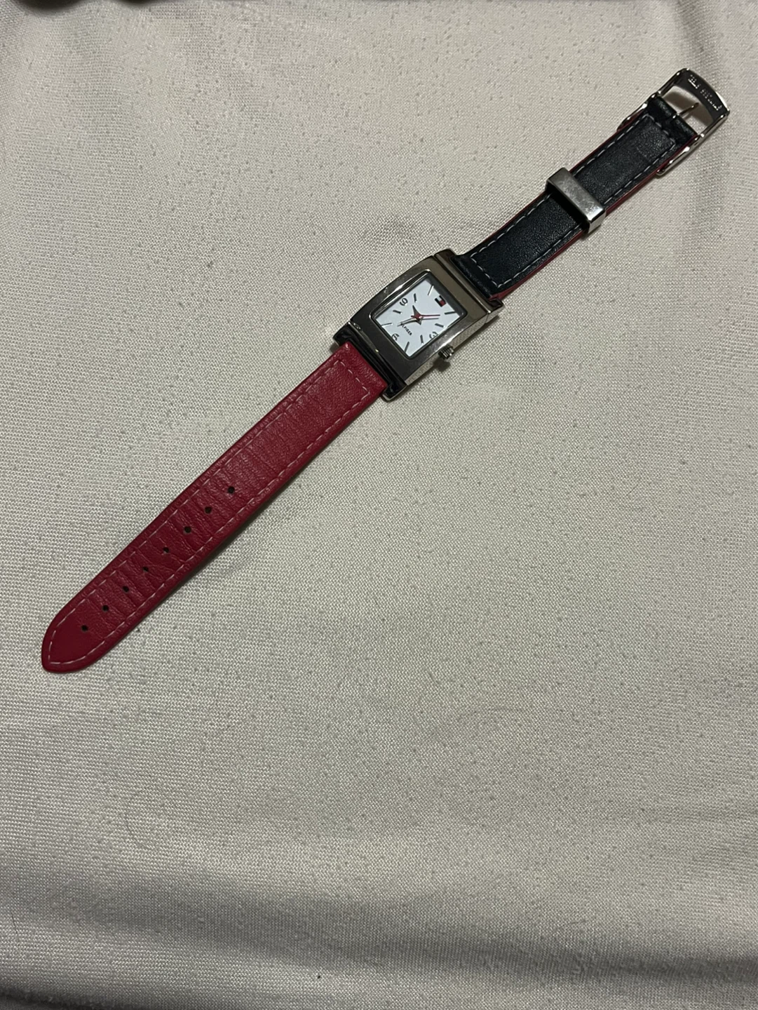 Tommy Hilfiger Women's Rectangular Watch - Red and Black Band