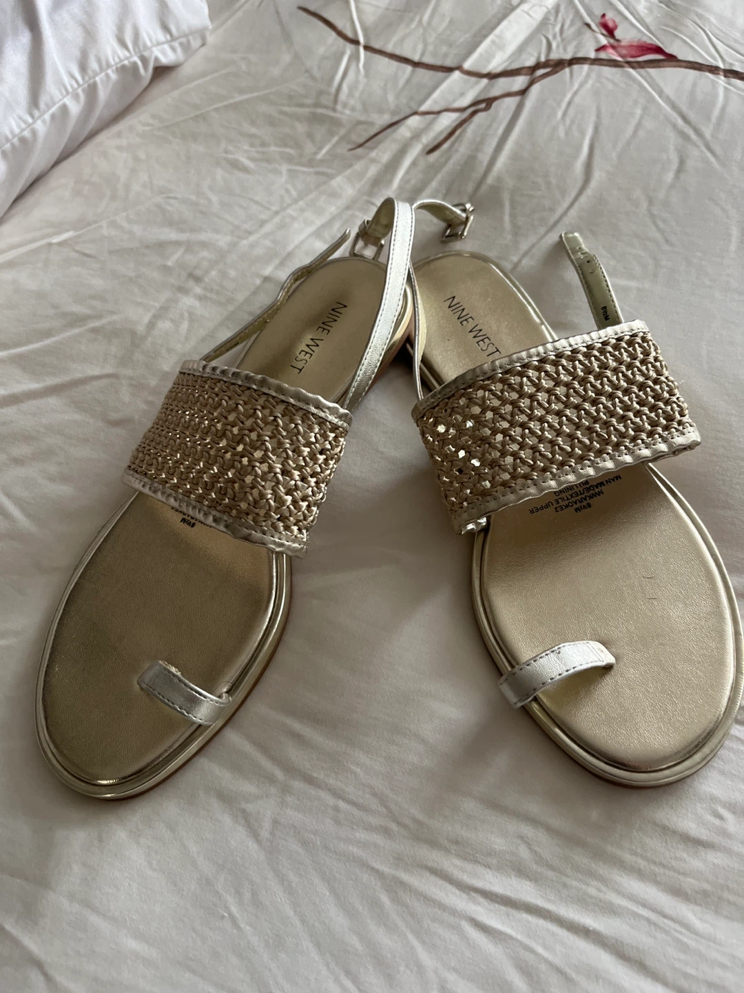 Nine West Gold Woven Strap Sandals - Size 8.5