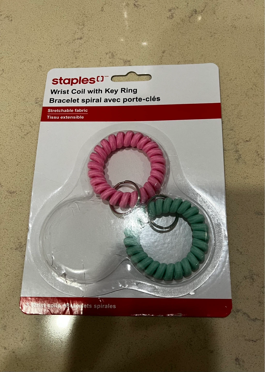 Staples Wrist Coil with Key Ring - Pink and Green