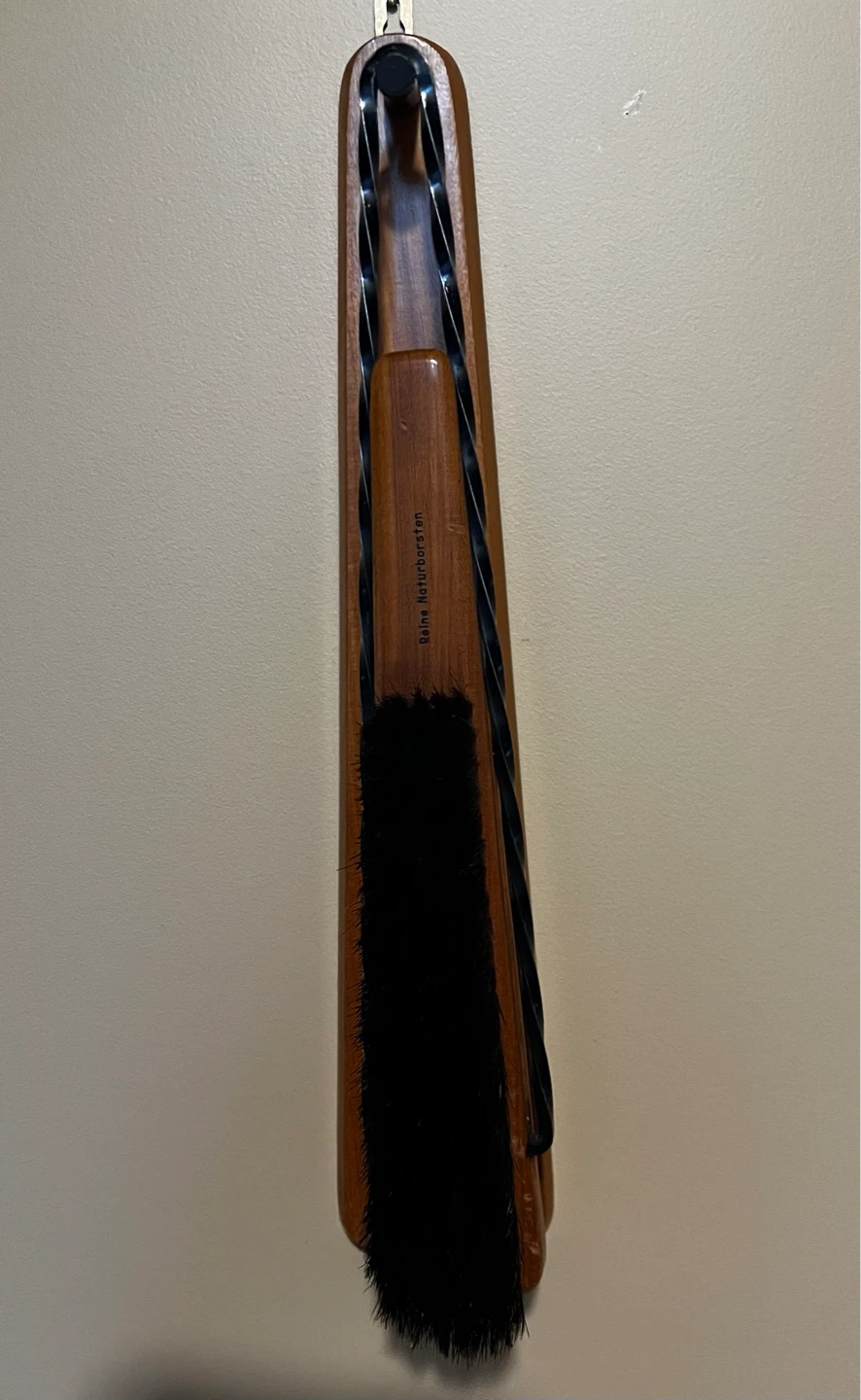 Vintage Wooden Shoe Horn with Natural Bristle Brush - photo 2