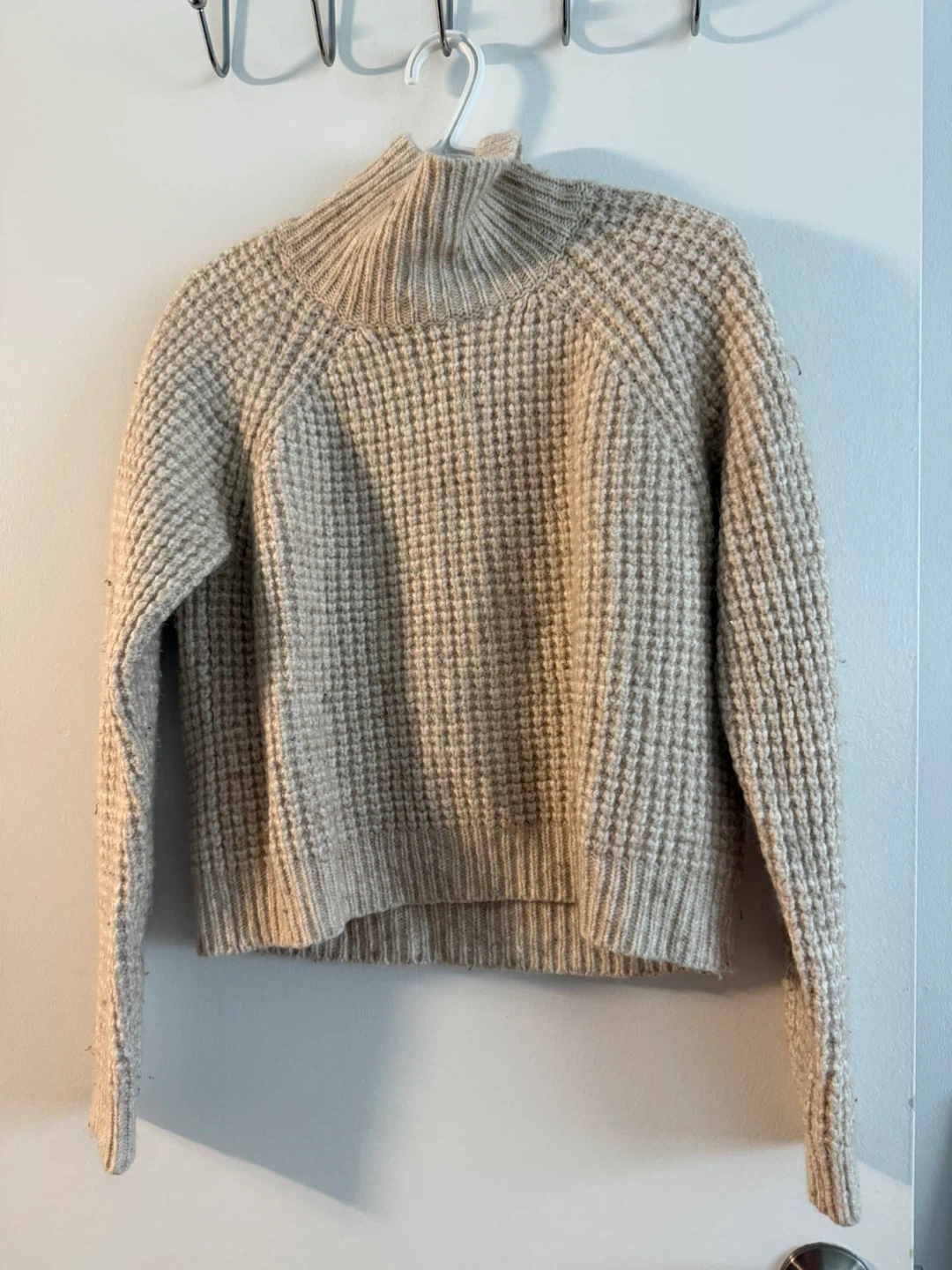 Wilfred Beige Waffle Knit Mock Neck Sweater