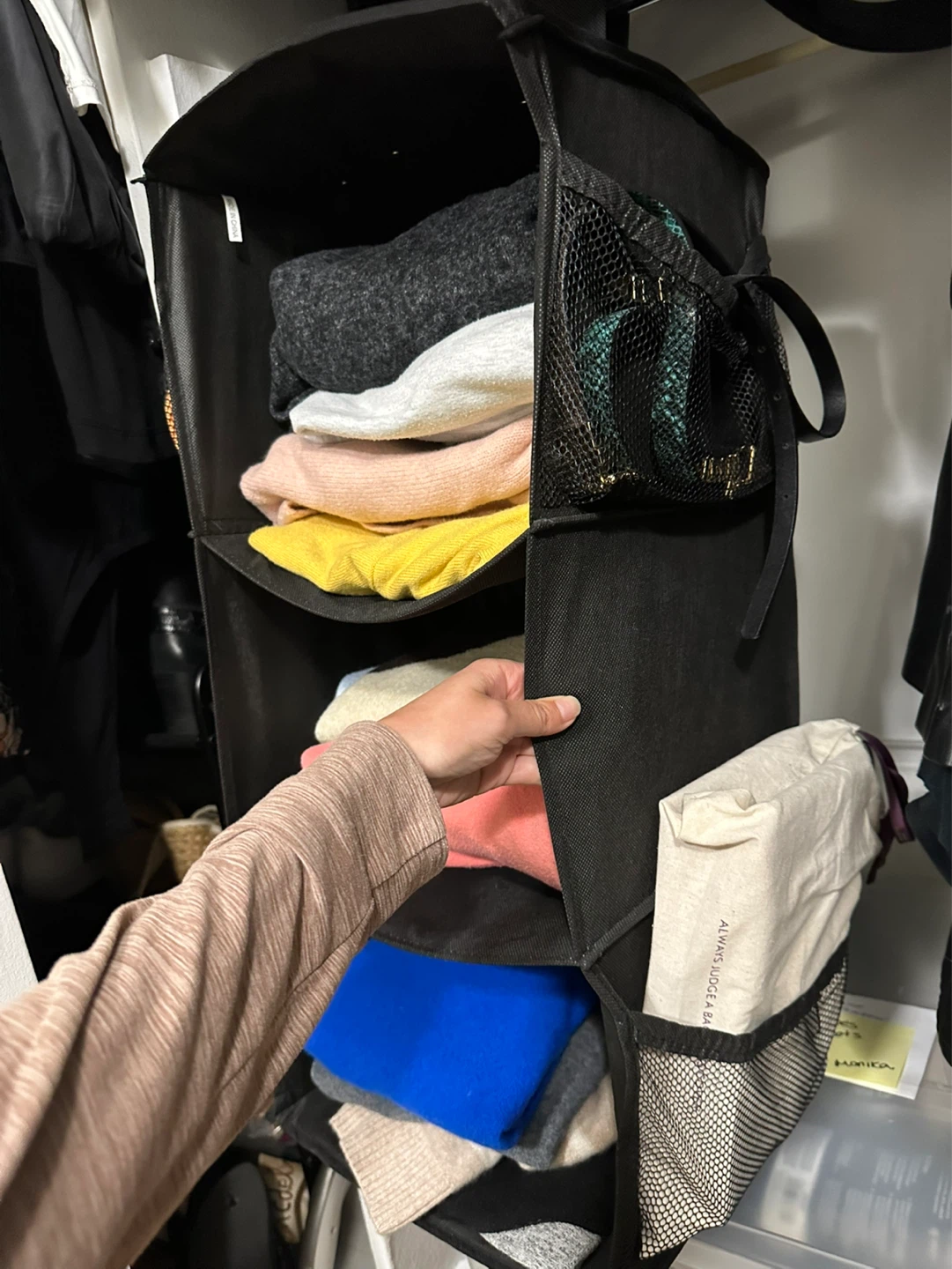 Black 3-Shelf Hanging Closet Organizer with Mesh Pockets - photo 2