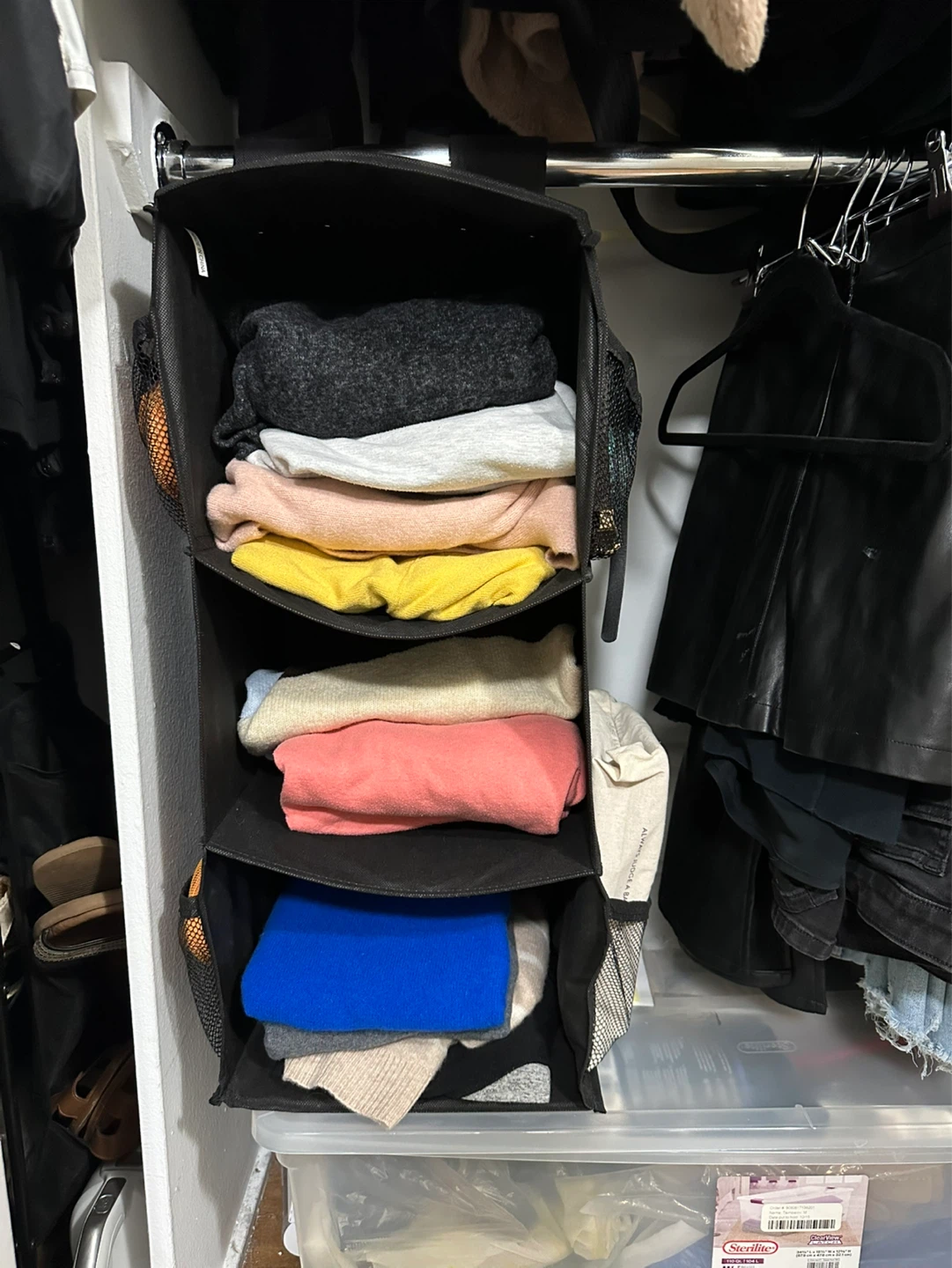 Black 3-Shelf Hanging Closet Organizer with Mesh Pockets