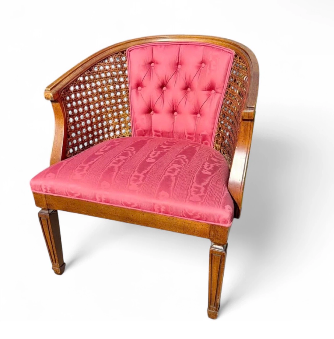 Vintage Cane Back Barrel Accent Chair MCM