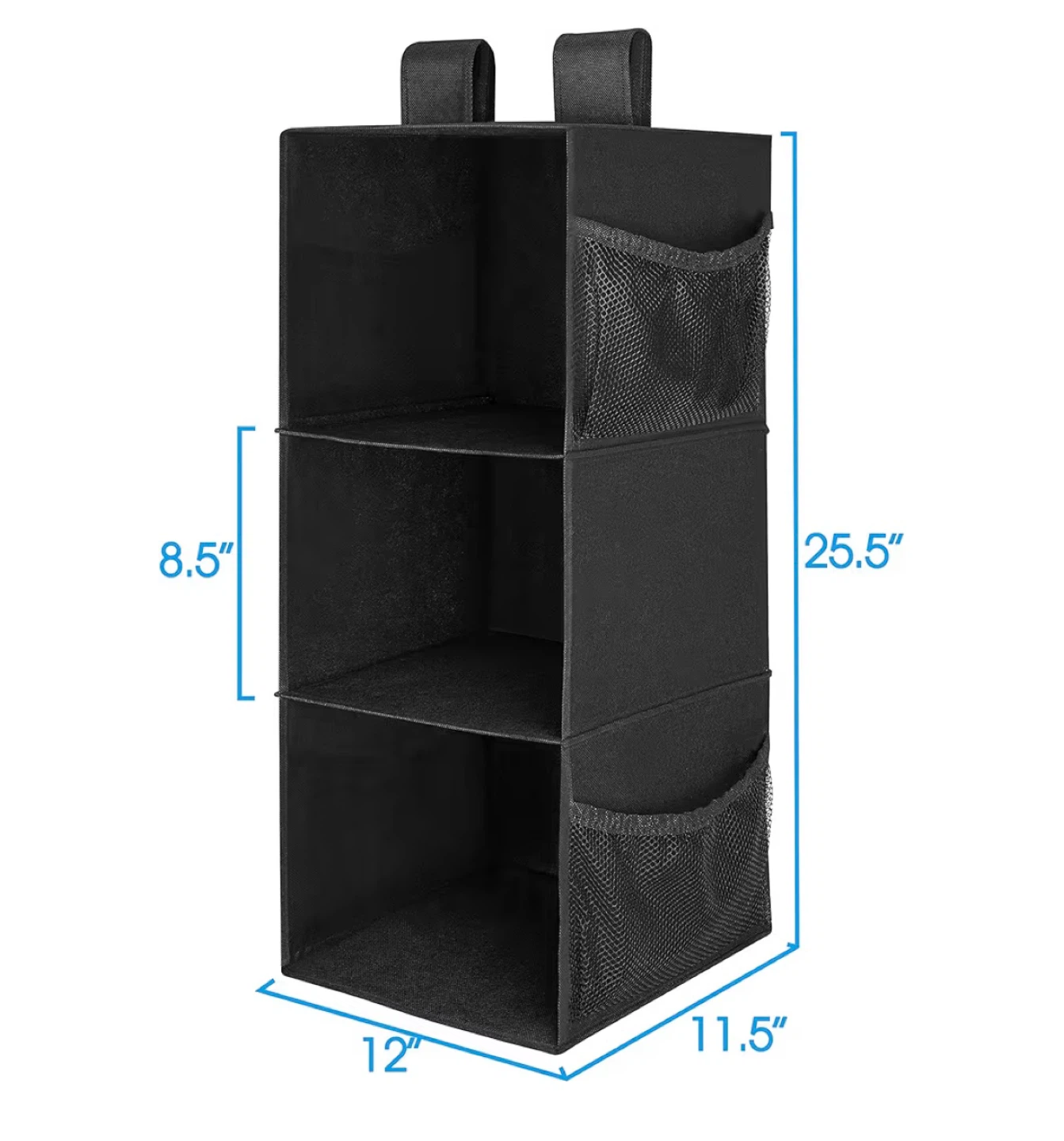 Black 3-Shelf Hanging Closet Organizer with Mesh Pockets - photo 5
