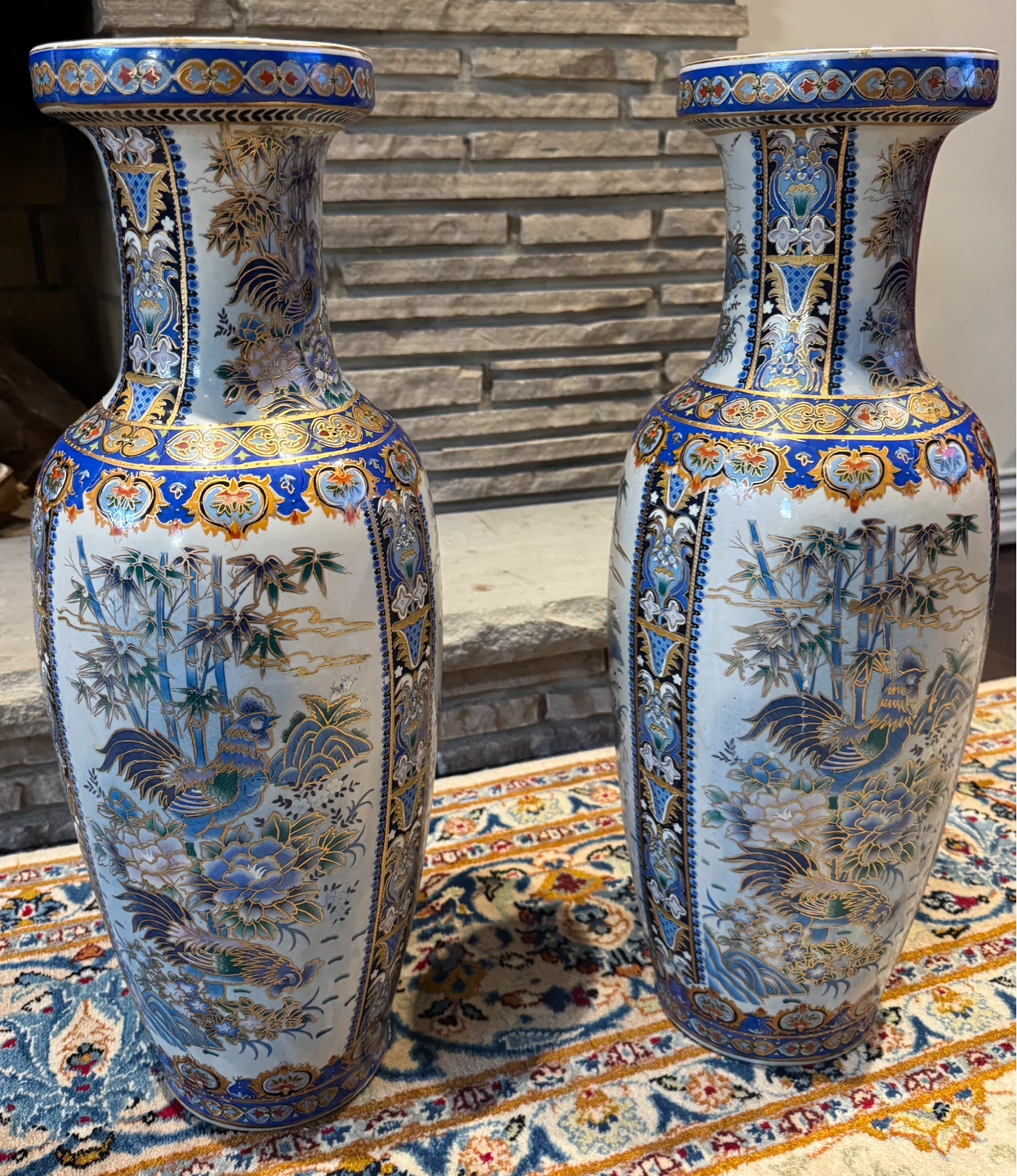 Pair of Large 23.5” Asian Style Porcelain Floor Vases