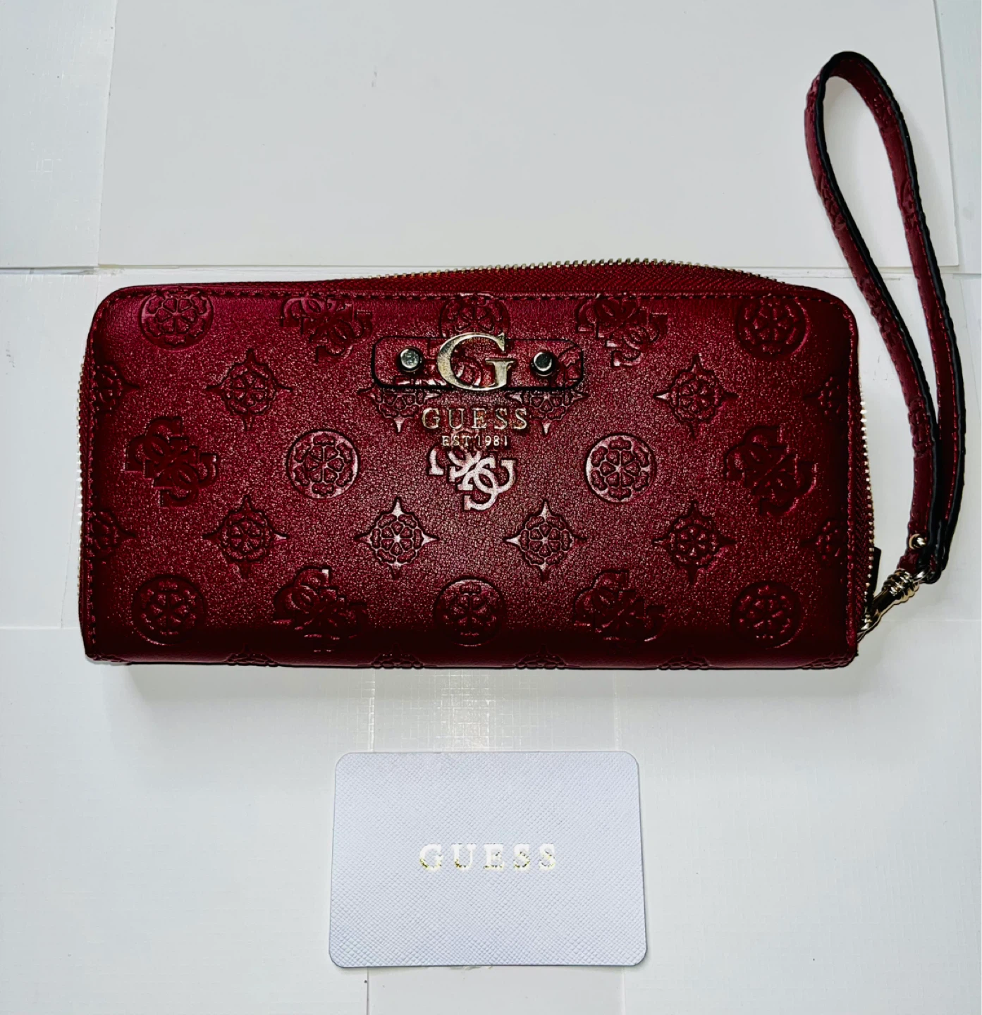 GUESS Red Embossed Logo Wristlet Wallet