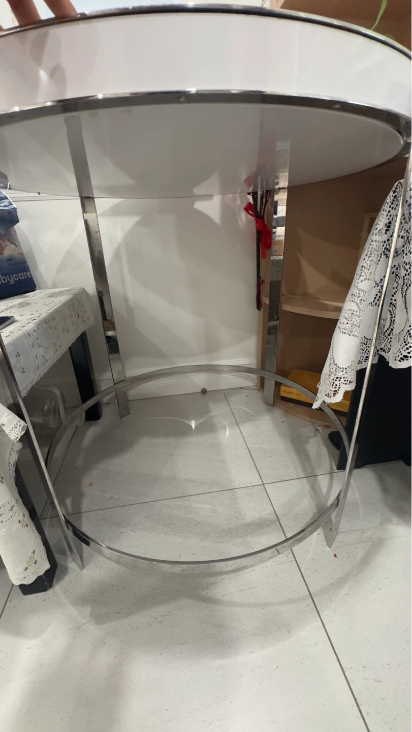 Round White Side Table with Chrome Base - photo 4
