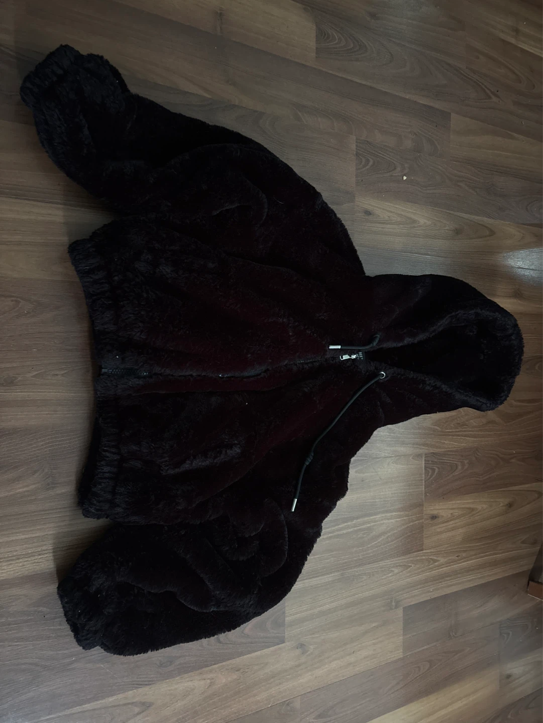 Streetwear Society Black Faux Fur Hooded Jacket - Size S