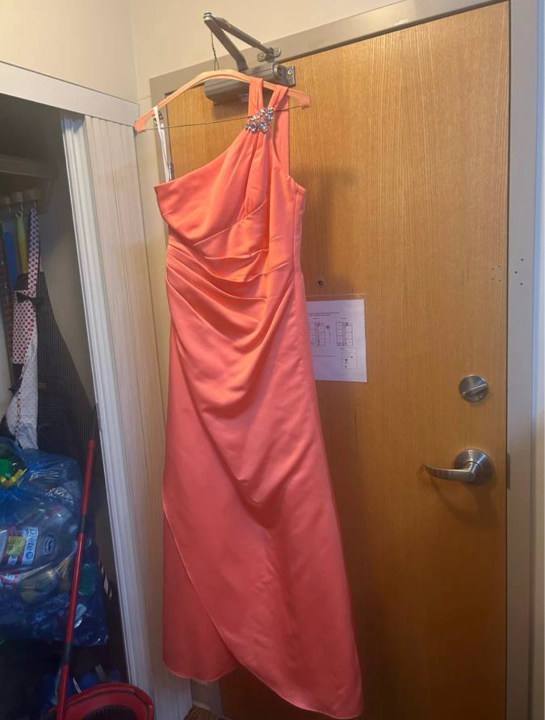 Coral One-Shoulder Bridesmaid Dress