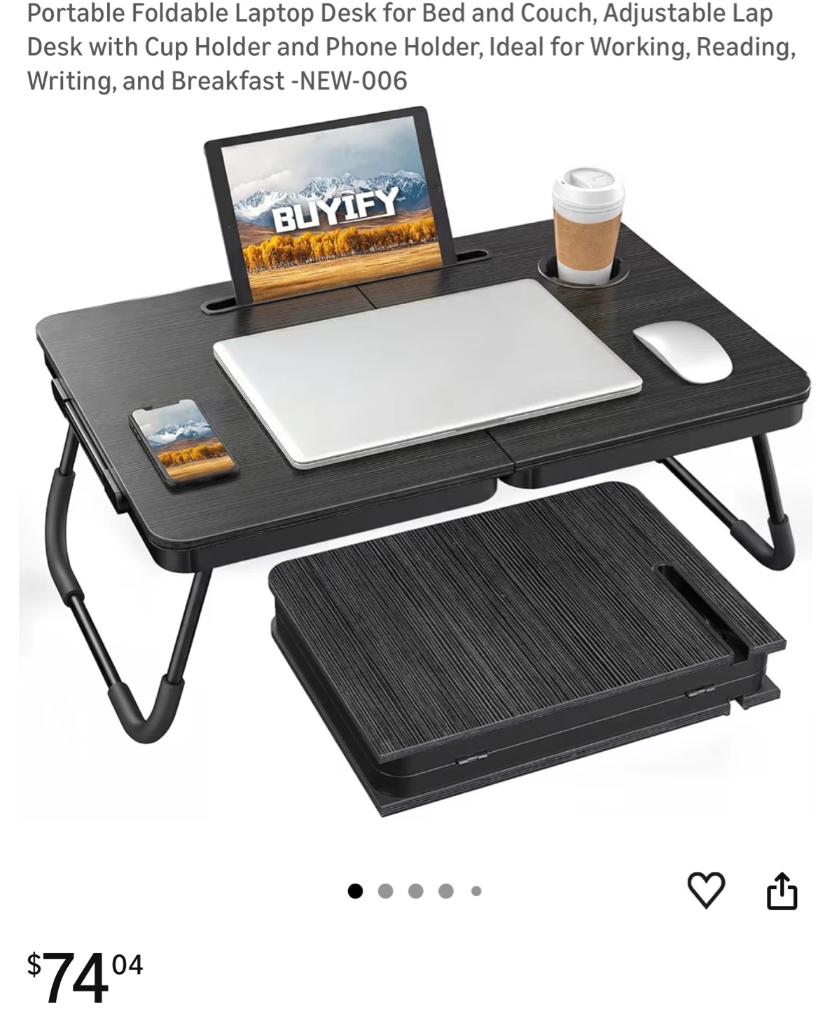 Portable Lap Desk with Cup Holder and Phone Slot L3
