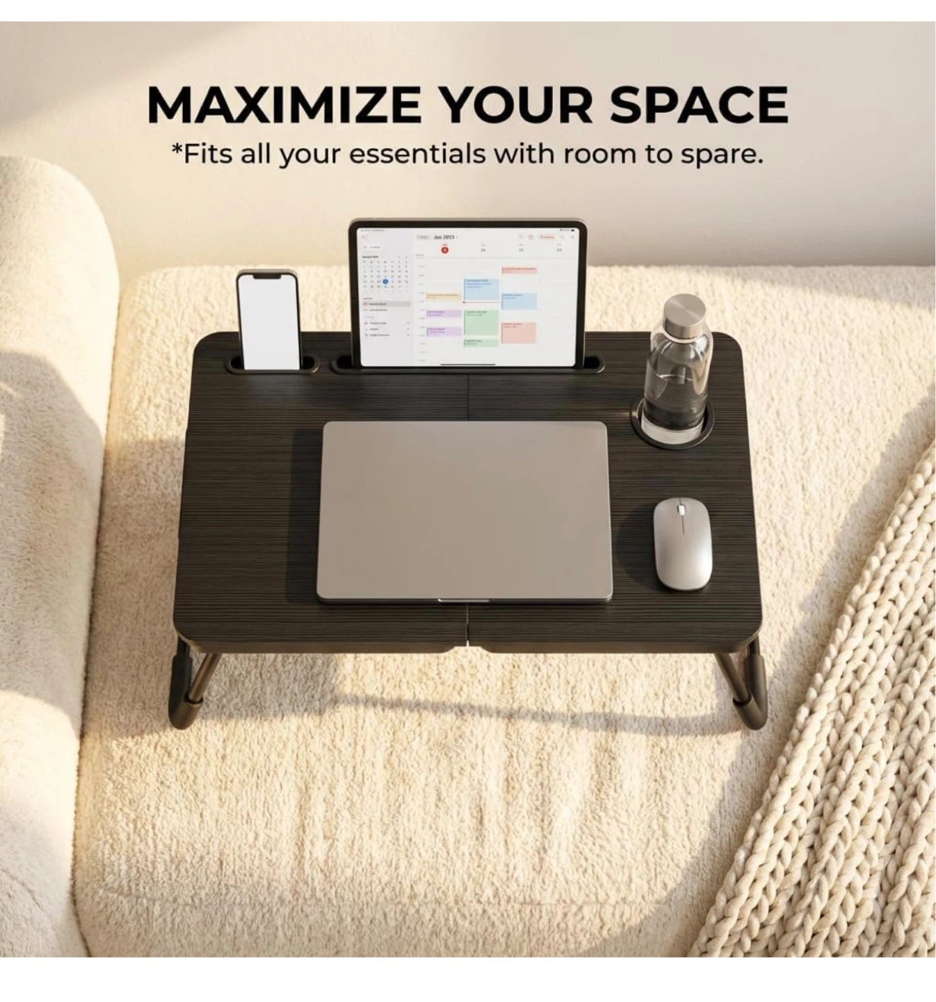 Portable Lap Desk with Cup Holder and Phone Slot L3 - photo 4
