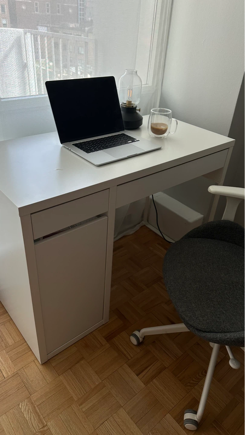 White IKEA Desk and Grey Office Chair - photo 4