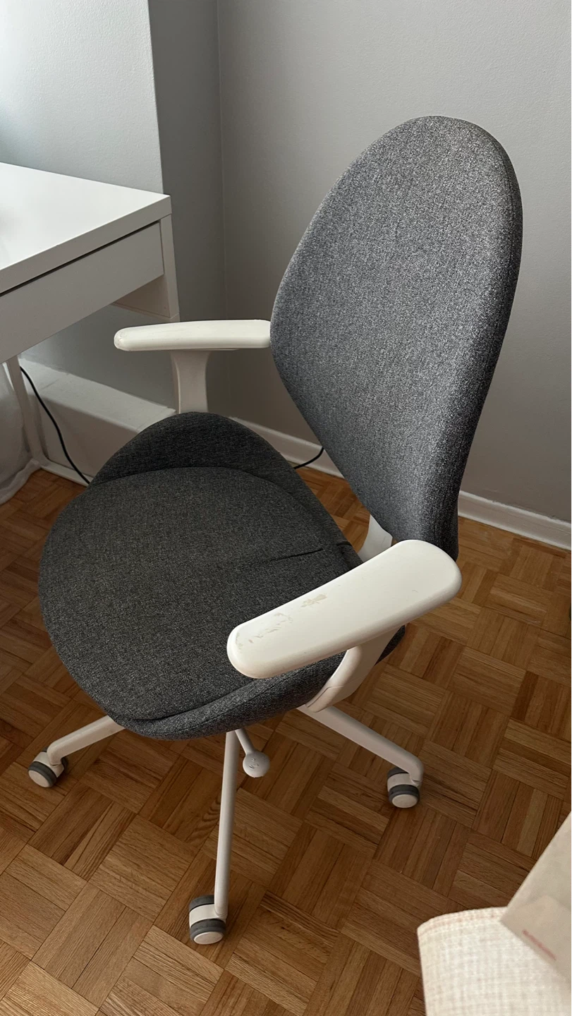 White IKEA Desk and Grey Office Chair - photo 3