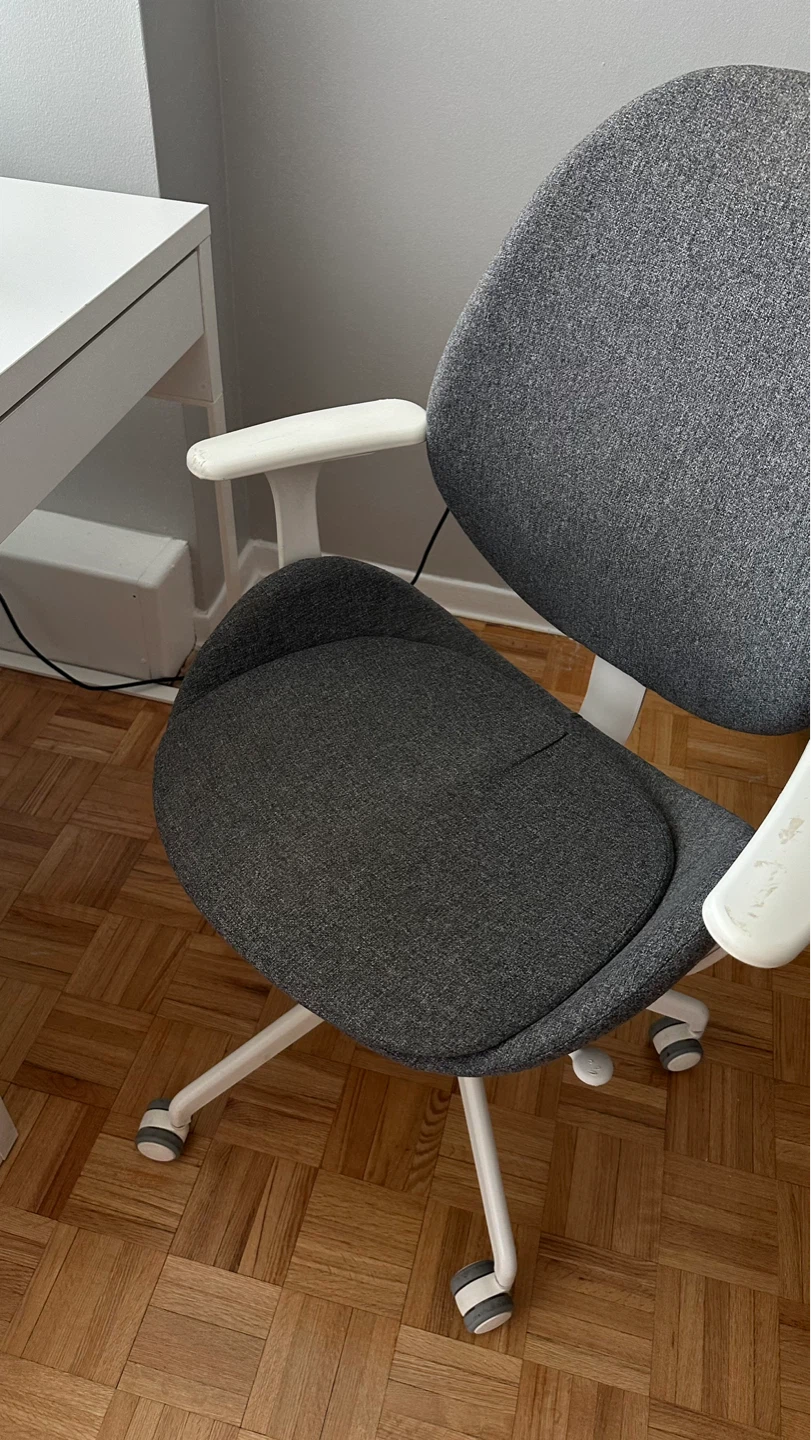 White IKEA Desk and Grey Office Chair - photo 2