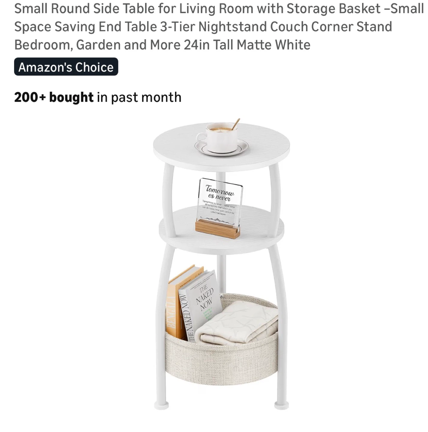 White 3-Tier Round Side Table with Storage Basket S3T
