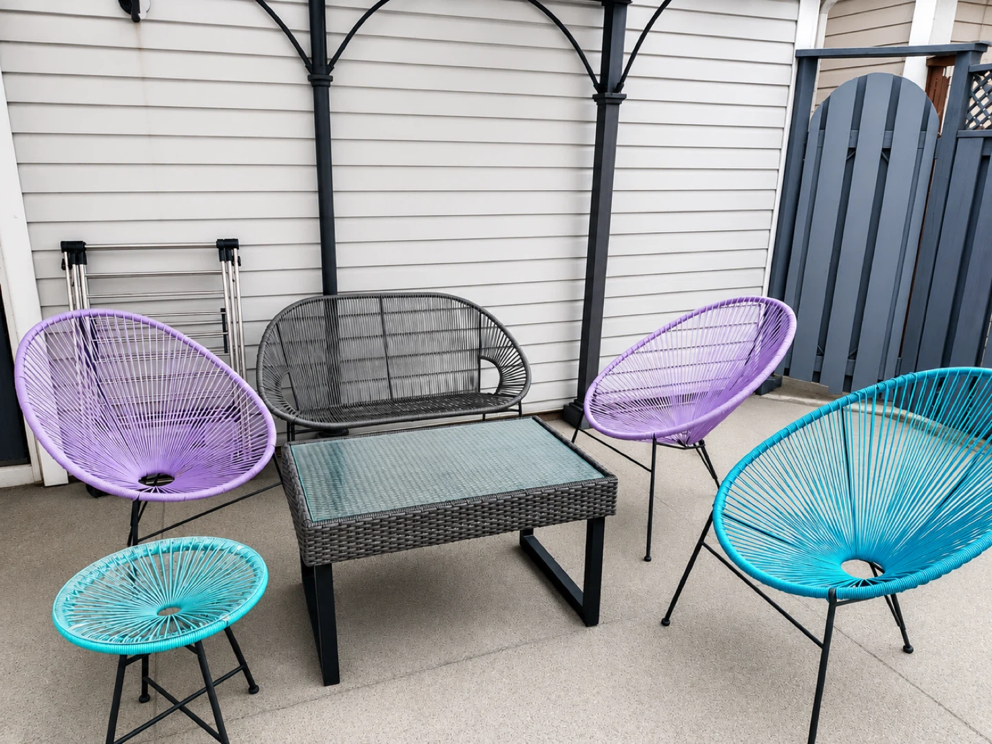 Patio Furniture Set - 2 Chairs, Loveseat, Table, Stool