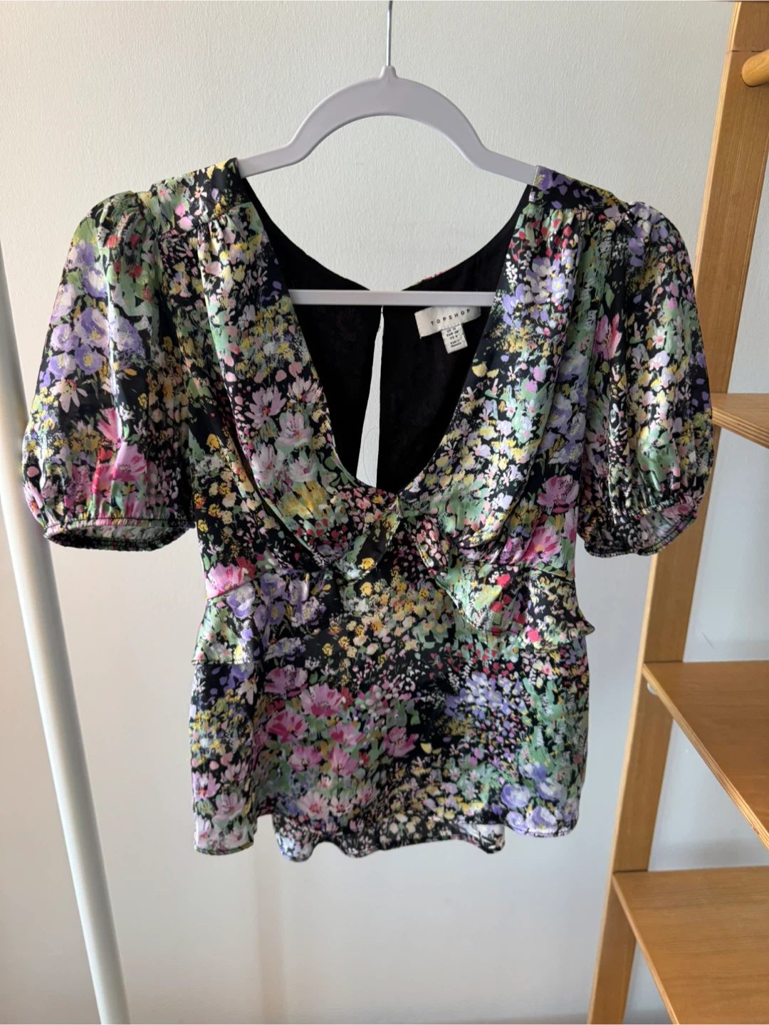 Topshop Floral Puff Sleeve Blouse UK 10