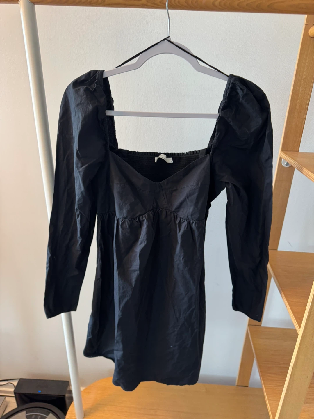 Black Puff Sleeve Smocked Top - M