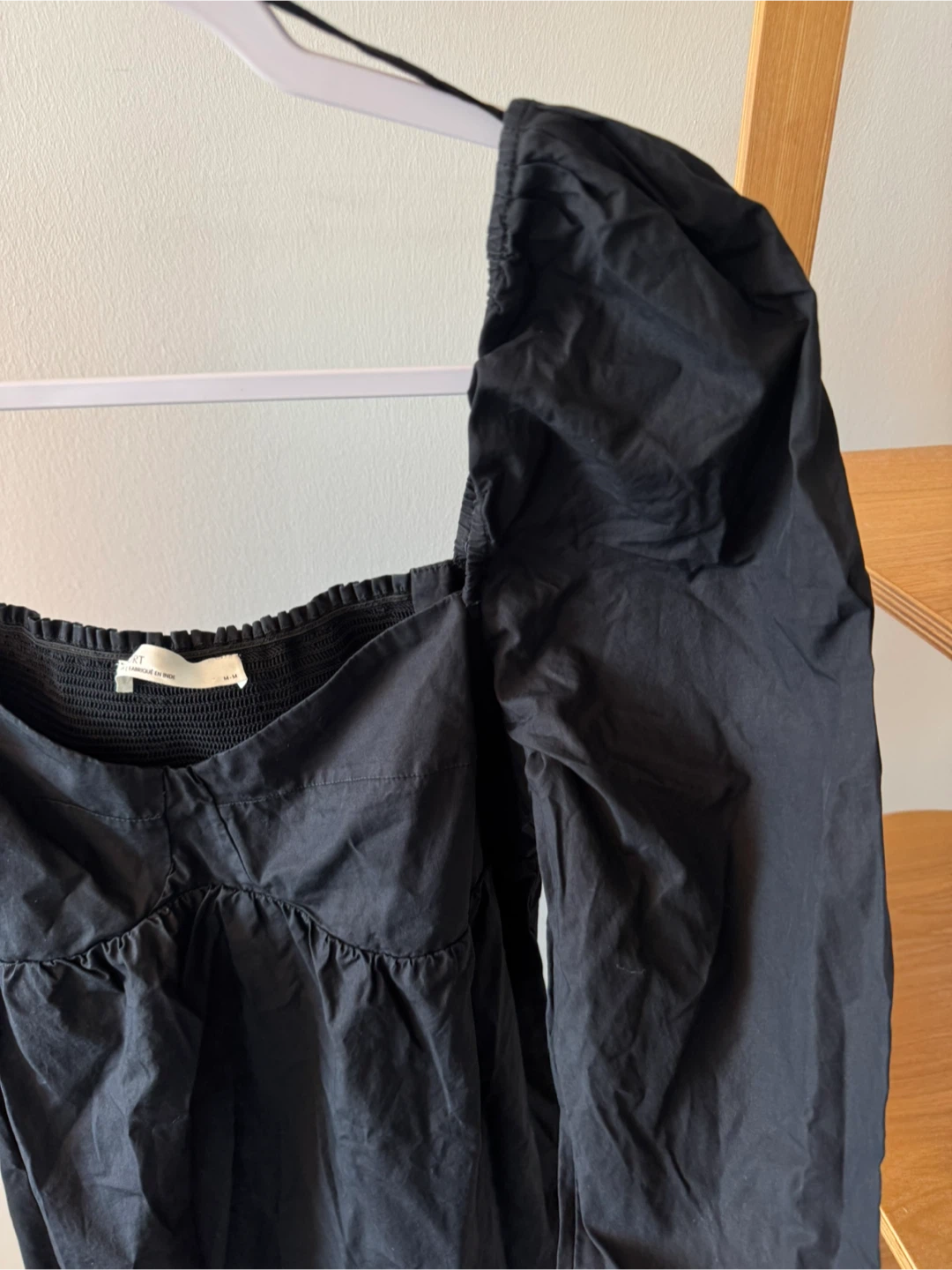 Black Puff Sleeve Smocked Top - M - photo 3