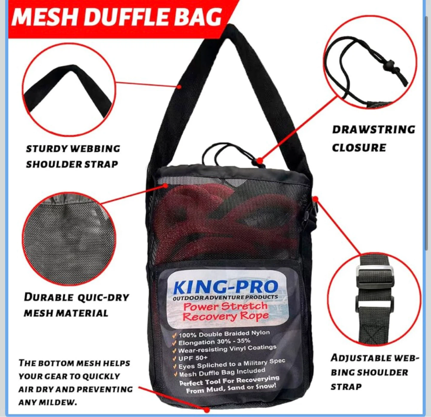 New KING-PRO Kinetic Recovery Rope 1“x30' Towing Rope 48,000lbs - photo 2