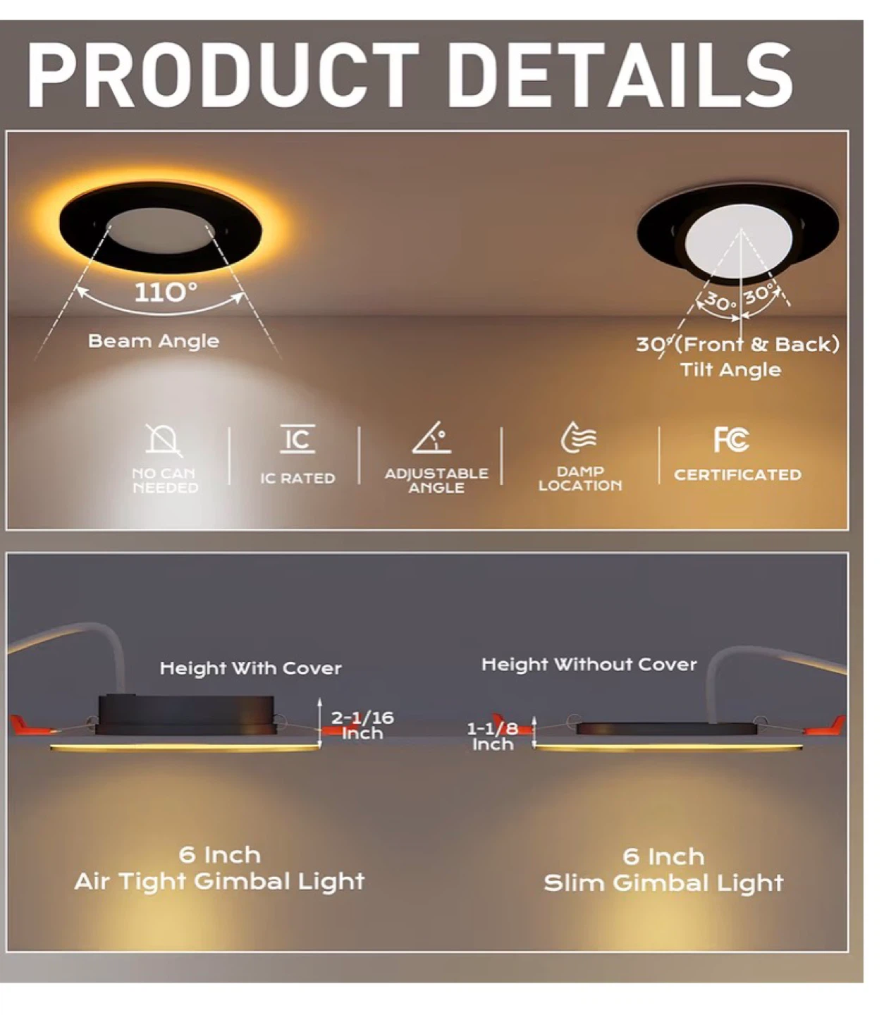 [4 Pack] 6 inch LED Gimbal Recessed Light C4L - photo 4