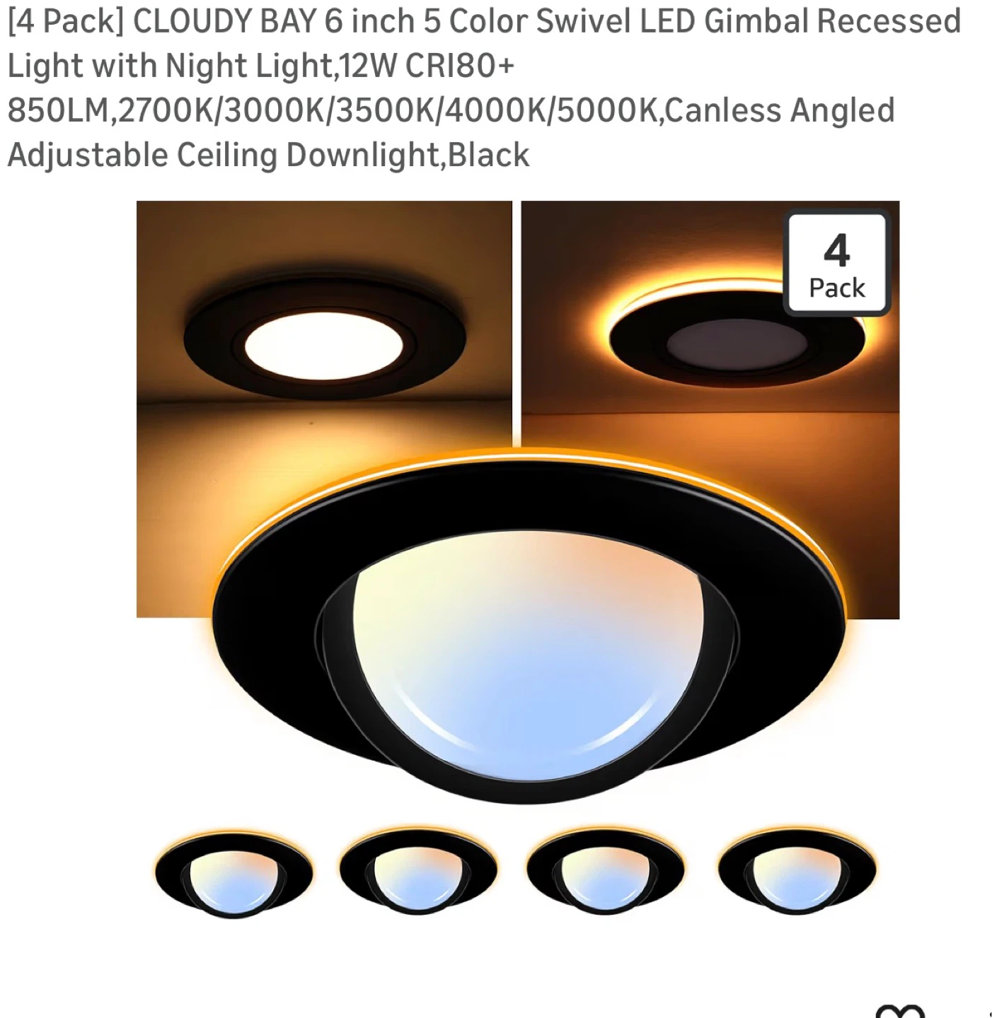 [4 Pack] 6 inch LED Gimbal Recessed Light C4L