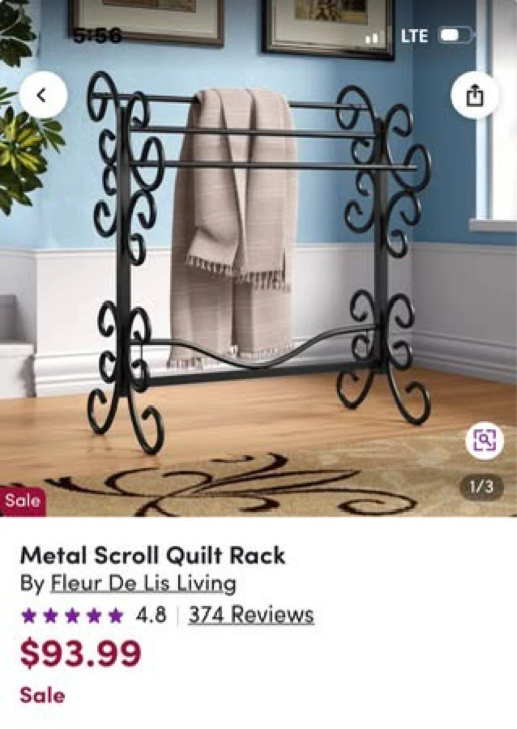 Fleur De Lis Living Metal Scroll Quilt Rack - photo 3
