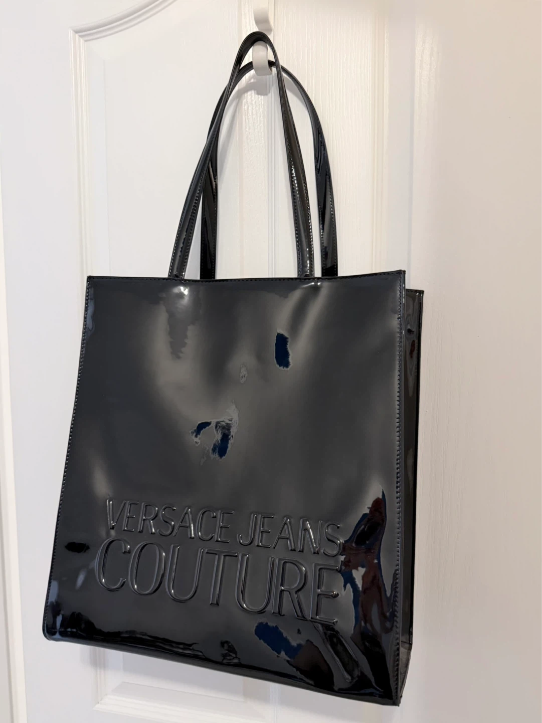 Versace Jeans Collection BlackPatent Tote with Embossed Logo
