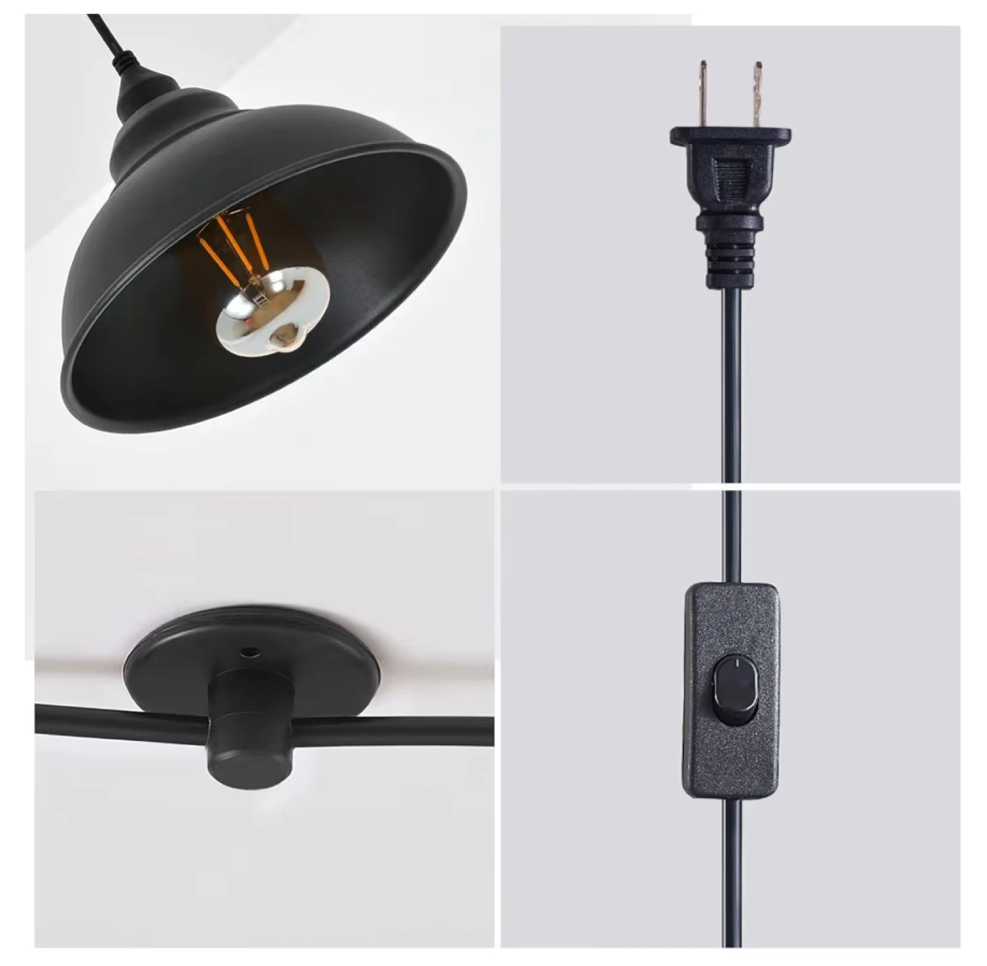 Black Metal Pendant Light Fixture with Plug and Switch - photo 3