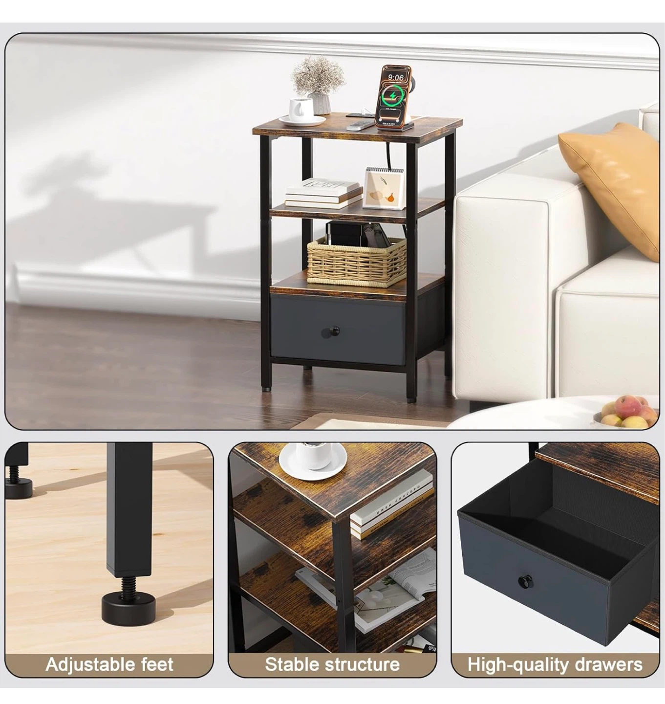 Convertible Nightstand with Charging Station - Brown Black BB3 - photo 5