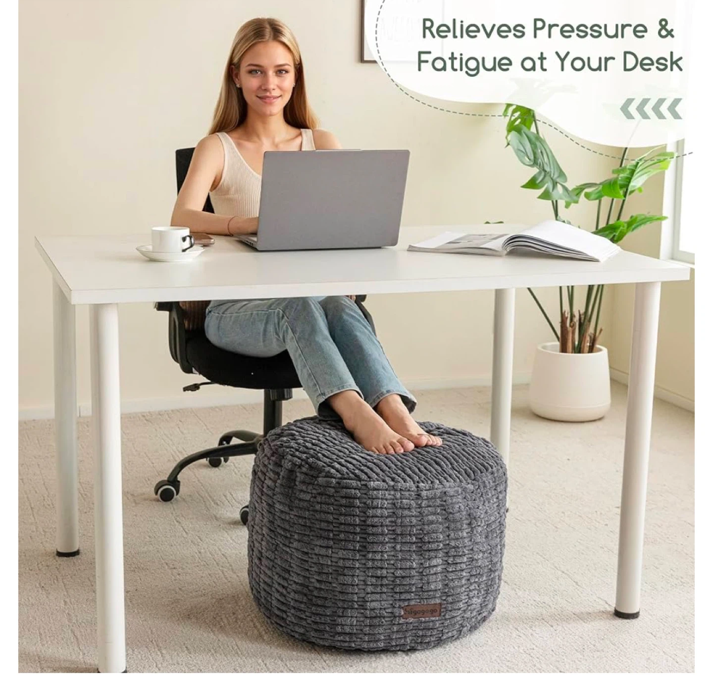 Pouf Ottoman Footstool - Grey - photo 3